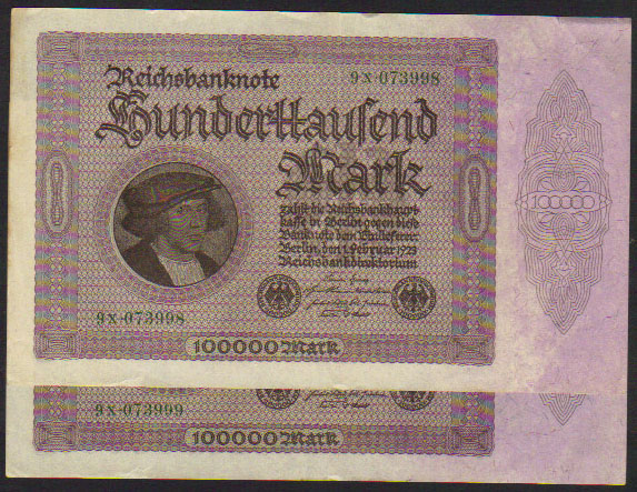 1923 Germany 100,000 Mark (large-consec. pair-private) M000004